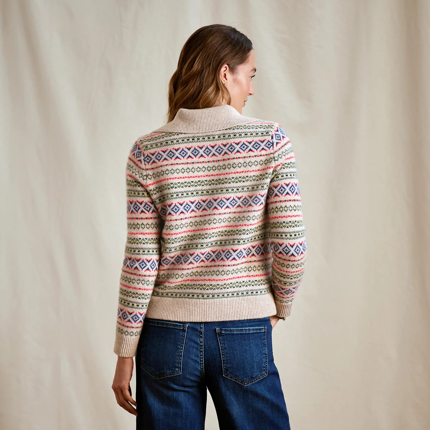 Orvis Fair Isle Patterned Brushed Cashmere Cardigan