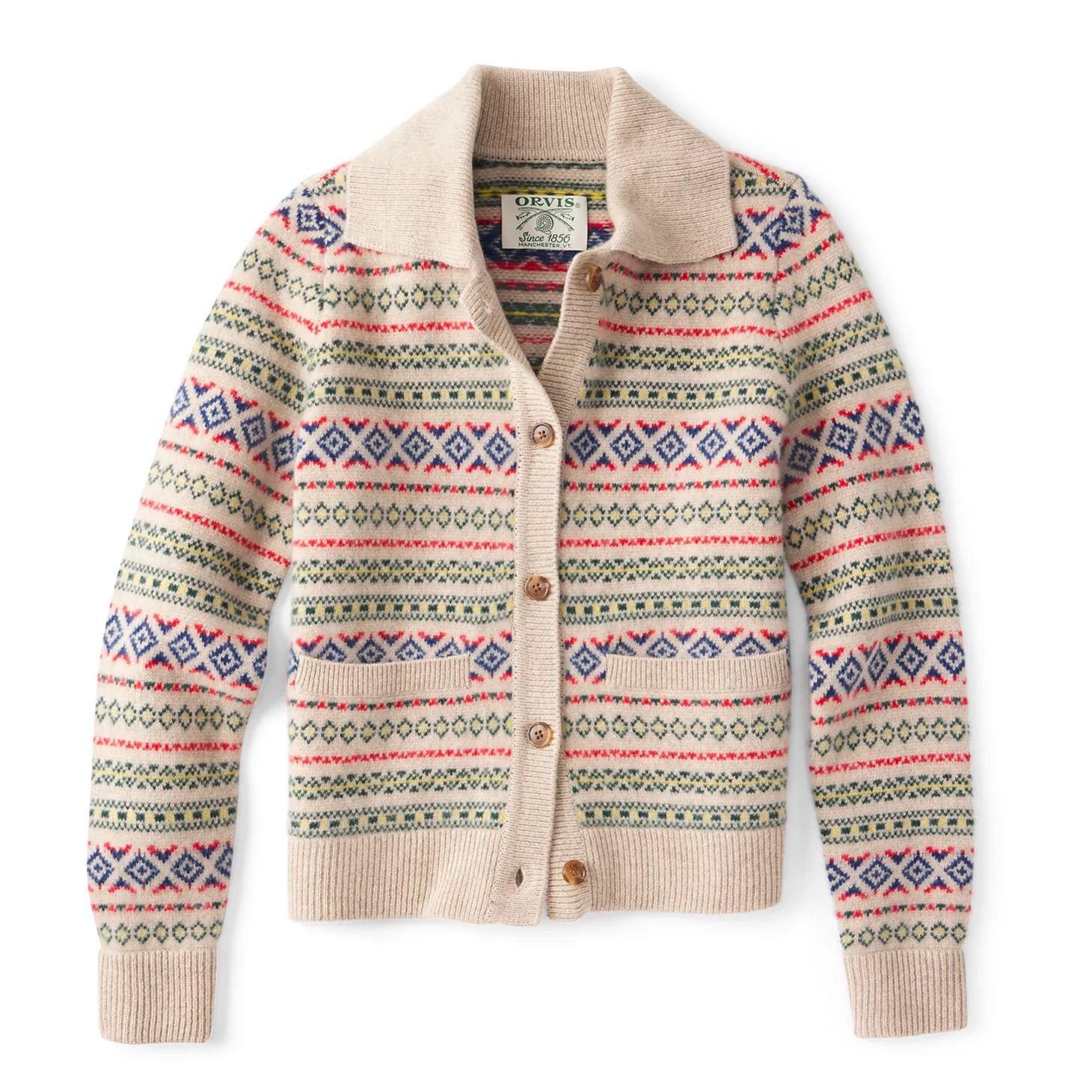 Orvis Fair Isle Patterned Brushed Cashmere Cardigan