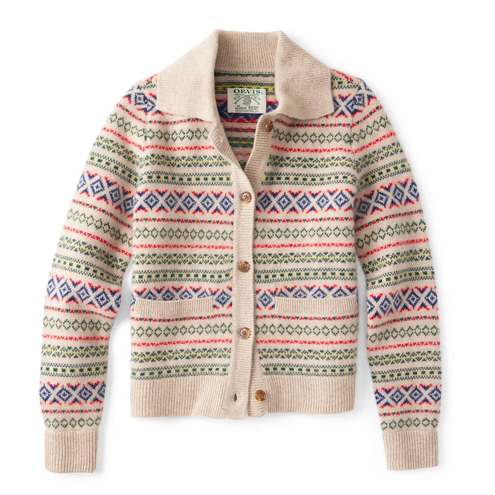 Orvis Fair Isle Patterned Brushed Cashmere Cardigan